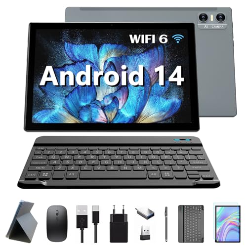 KADYBE 2025 Neueste WLAN 6 Android 14 Tablet 10 Zoll,64GB ROM (512GB TF),Octa-Core,| Google GMS-Zertifizierung| 5+13 MP | 1.8GHz | 7000 mAh | Tablet mit Tastatur Maus Stift, 2 Jahre Garantie-(Grau)… von KADYBE