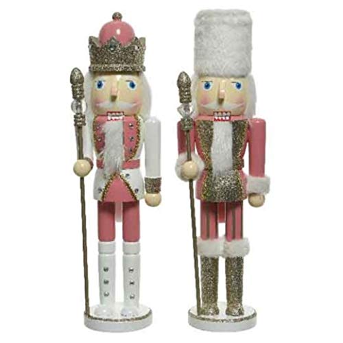 Traditioneller Nussknacker-Soldat aus Holz, Dekoration – Rose Pink / Weiß / Champagner Gold – 25 cm – King-Soldat oder Paar (Paar) von KAE