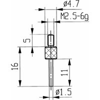 Messeinsatz ø 1,5 mm Länge 11 mm Stift M2,5 Stahl passend zu Messuhren von KÄFER