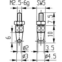 Messeinsatz ø 2 mm horizontaler Zylinder M2,5 Stahl passend zu Messuhren von KÄFER