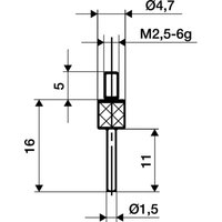 Messeinsatz ø 1,5 mm Länge 30 mm Stift M2,5 Stahl passend zu Messuhren von KÄFER