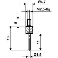 Messeinsatz ø 1,5 mm Länge 50 mm Stift M2,5 Stahl passend zu Messuhren von KÄFER