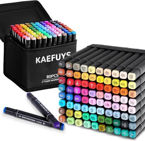 80 Farben Alkohol Stifte Set, Schnell Trocknende Marker Stifte Set, Meißel & Feine Doppelspitze Alkohol Marker, Hoher Farbechtheit Art Stifte zum Malen Schreiben Einfärben Markierung Skizzieren von KAEFUYS