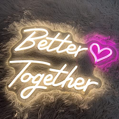 Neon Sign Better Together, 40 * 30cm LED Schild Neon Schilder Wanddeko Leuchtschild Neonlicht Dekoration für Heiratsanträge Hochzeitsszenen Jubiläen(USB, Mit Montagezubehör) von KAEGORT