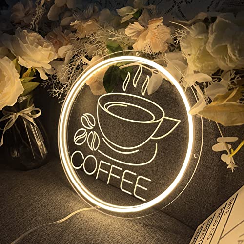 COFFEE Neon Sign, 30 * 30cm LED Schild 3D Graviertes Neonlichter Wanddeko Leuchtschild Neonlicht Dekoration für Bar Kaffeehaus Heimdekoration Party-Dekoration(USB-Stromanschluss, Mit Montagezubehör) von KAEGORT
