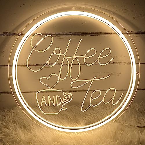 Neon Sign Coffee and Tea, 30 * 30cm LED Schild 3D Graviertes Neonlichter Wanddeko Leuchtschild Neonlicht Dekoration Neon Light für Bar Kaffeehaus Heimdekoration Party-Dekoration(USB-Stromanschluss) von KAEGORT