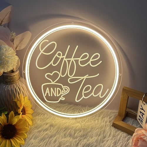 Neon Sign Coffee and Tea, 30 * 30cm LED Schild 3D Graviertes Neonlichter Wanddeko Leuchtschild Neonlicht Dekoration Neon Light für Bar Kaffeehaus Heimdekoration Party-Dekoration(USB-Stromanschluss) von KAEGORT