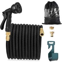 Kaejyiut - 15 m/50 Fuß ausziehbarer Gartenschlauch mit 8 Funktionen, flexibler und leichter Schlauch, für Gartenbewässerung und -reinigung, schwarz, von KAEJYIUT