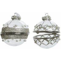 Pallina di Natale Vetro Perla 8cm Argento Glitter von KAEMINGK BV