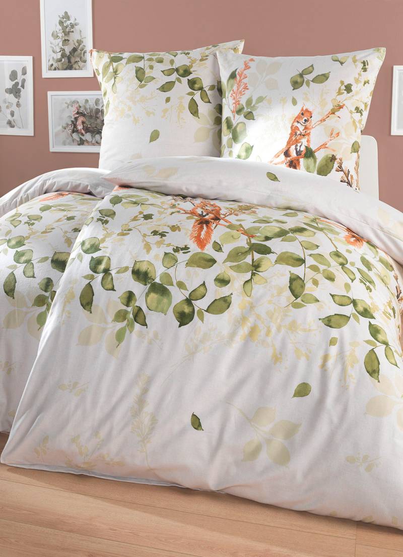 Bettwäsche-Garnitur in Feinbiber, Größe 115 (80/80 cm + 155/220 cm), Oliv von KAEPPEL