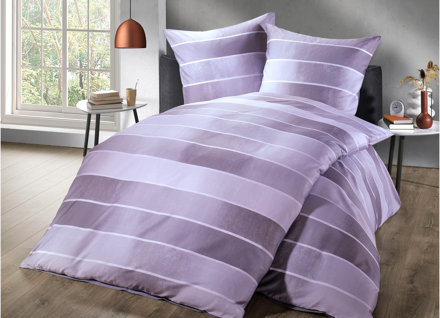 Bettwäsche-Garnitur mit Blockstreifen-Dessin, Größe 112 (80/80 cm + 135/200 cm), Rosé von KAEPPEL