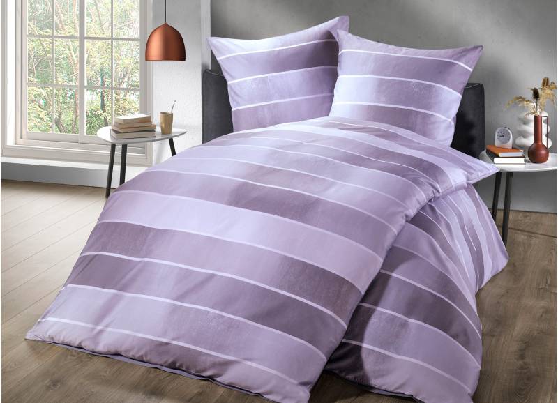 Bettwäsche-Garnitur mit Blockstreifen-Dessin, Größe 112 (80/80 cm + 135/200 cm), Rosé von KAEPPEL