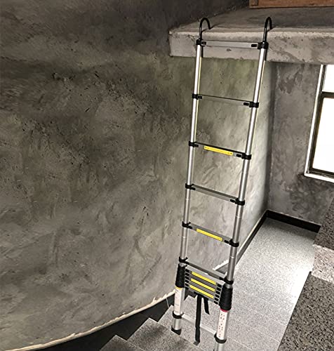 KAEREL Teleskopleiter 1,5 m–8,1 m, Verlängerungsleiter mit Haken und Stabilisator, tragbare Dachbodenleitern aus Aluminium, maximale Belastung 150 kg/330 lb (Größe: erweiterte Länge 1,5 m von KAEREL