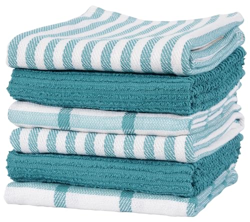 KAF Home Mixed Flat & Terry Kitchen Towels | Set of 6 18 x 28 Inches | 4 Flat Weave Towels for Cooking and Drying Dishes and 2 Terry Towels, for House Cleaning and Tackling Messes and Spills (Teal) von KAF Home