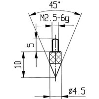 Messeinsatz 45° Kegel M2,5 Stahl passend zu Messuhren von KÄFER