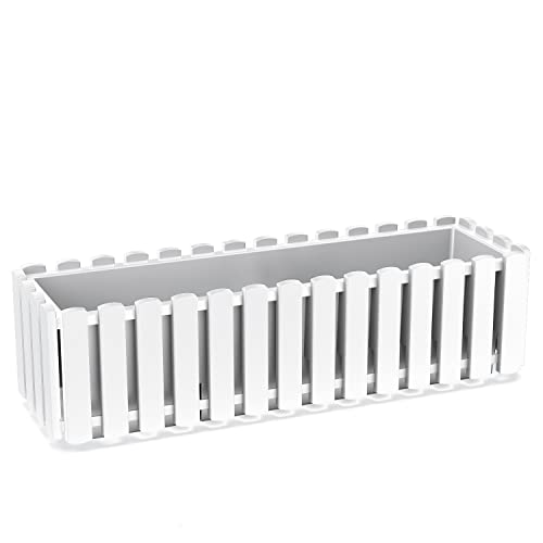 KAGM Blumenkasten Balkonkasten Blumentopf Pflanzkasten Latten-Optik/Landhausoptik / 58cm Weiß von KAGM