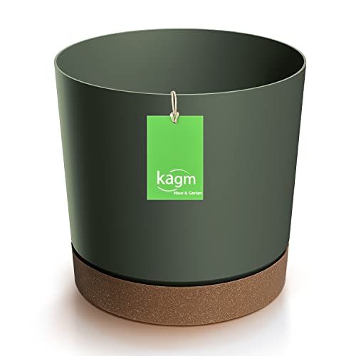 KAGM Blumentopf mit Untersetzer, Pflanzentopf aus Kunststoff rund dekorativ Ø 20cm grün von KAGM