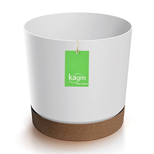 KAGM Blumentopf mit Untersetzer, Pflanzentopf aus Kunststoff rund dekorativ Ø 20cm weiß von KAGM