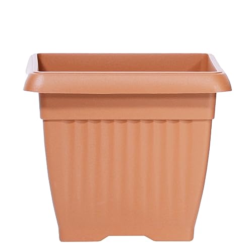 KAGM Quadratischer Blumenkübel Blumentopf Pflanztopf in Terracotta - 18cm x 18cm | H = 16cm / mit Untersetzer von KAGM