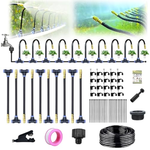 Automatisches Gartenbewässerungssystem, 360° Gebogen Drip Bewässerung Kit, Verstellbare Kupferdüse, Hochbeet Bewässerung Tropfbewässerung Sprühnebelsystem für Gewächshaus, Garten und Rasen (10 m) Automatisches Gartenbewässerungssystem, 360° Gebogen Drip Bewässerung Kit, Verstellbare Kupferdüse, Hochbeet Bewässerung Tropfbewässerung Sprühnebelsystem für Gewächshaus, Garten und Rasen (10 m) von KAHCOP