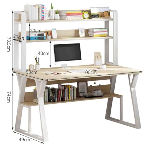 KAHDBOY Modern Computer Desk with Hutch & Bookshelf,Space Saving Home Office Workstation,for Efficient Working and Storage(Weiß,120cm) von KAHDBOY