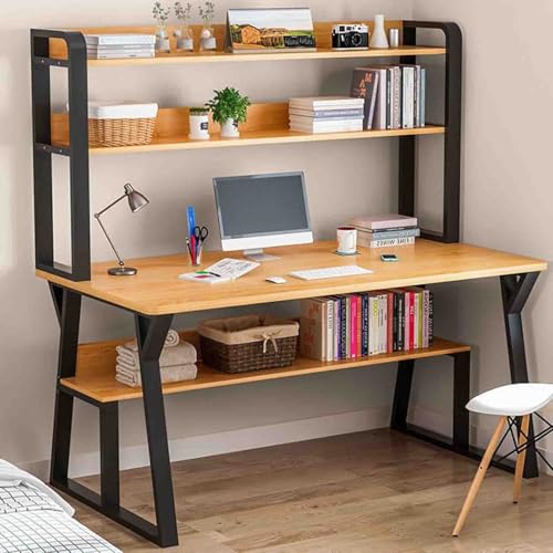 KAHDBOY Modern Computer Desk with Hutch & Bookshelf,Space Saving Home Office Workstation,for Efficient Working and Storage(Wood Colour,100cm) von KAHDBOY
