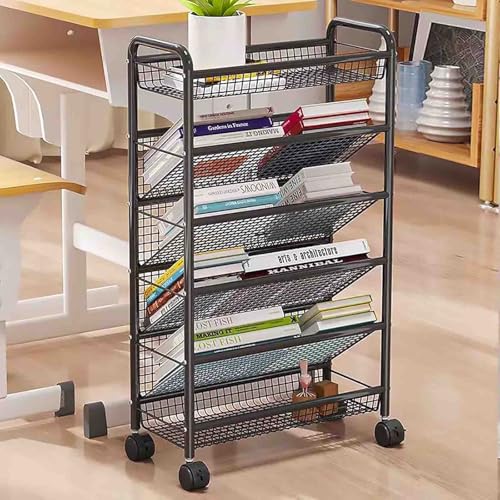 KAHDBOY Rolling Book Cart, Metall Utility Cart, Easy Assemble Mobile Storage Trolley On Wheels, Desk Storage Shelving(Black,6-Storey) von KAHDBOY