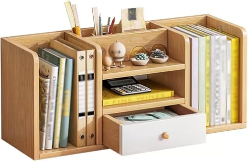 Klein Desktop Organizer Bücherregal, Mehrzweck-Holz-Schreibtisch oben Regalierung mit 1 kleinen Schubladen, Lagerung Regal Bücherregal für Büro, Home Decor, Küche Arbeitsplatte Desktop Display Regal(N von KAHDBOY
