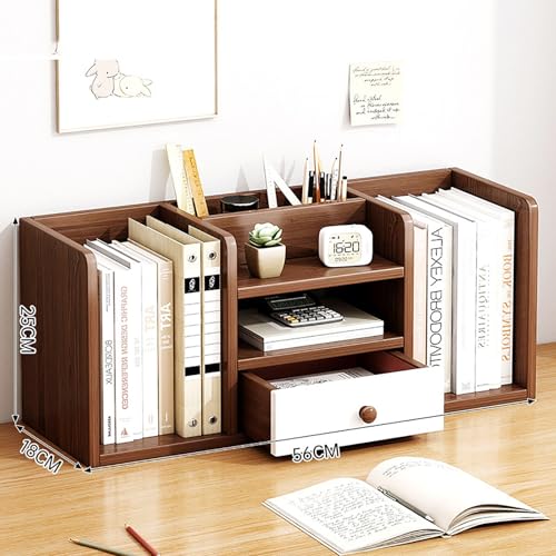 Klein Desktop Organizer Bücherregal, Mehrzweck-Holz-Schreibtisch oben Regalierung mit 1 kleinen Schubladen, Lagerung Regal Bücherregal für Büro, Home Decor, Küche Arbeitsplatte Desktop Display Regal(B von KAHDBOY