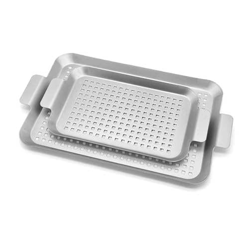 2pcs Outdoor Bratpfanne Grill Tablett Metallgrill Teller Grill BBQ Pfanne Mit Löchern Und Ofen Backgeschirr Keksschubofen Backgeschirr Cookie von KAHDGSS