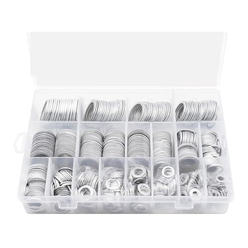 540pcs Aluminium Flachwaschmaschinen Runde Unterlegscheiben Stempelstecker Mit Mittelloch Sortiment Box Korrosionsdichtung 540pcs Aluminium Flachwaschmaschinen Runde Unterlegscheiben Stempelstecker Mit Mittelloch Sortiment Box Korrosionsdichtung von KAHDGSS