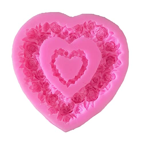 Herzförmige Rose Silikonform Schokolade Fondant Werkzeuggebäckseife Handgefertigte Schimmelpilze Valentinstag Ornament Seife Herstellung Form von KAHDGSS