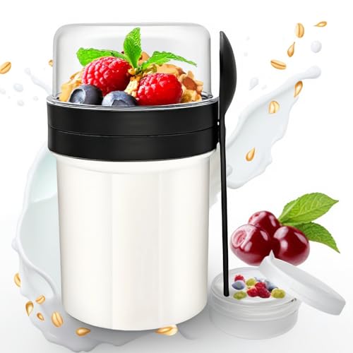 KAHDGSS Tragbarer, auslaufsicherer Joghurtbecher mit doppelwandigem Isolierbehälter für Pendler im Freien und Büro, Snackbecher mit Wärmedämmung von KAHDGSS