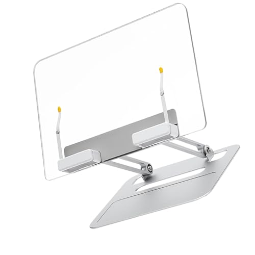 Mehrzweck-Bücherablage aus Aluminium mit 180° zwei Scharnieren, faltbare Acryl-Plattform, hält 4 kg, sichere rutschfeste Unterseite, Büro, transparent, moderner Computer-Leseständer von KAHDGSS