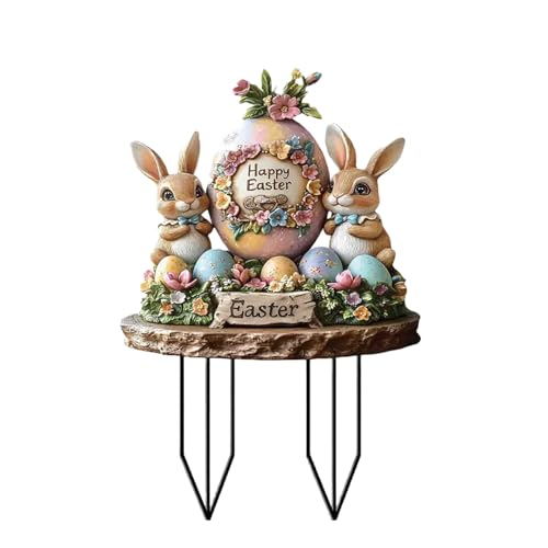 Outdoor Dekoration Garten Steck Ostereier Kaninchen Und Kuh Kaninchen Schild Freien Garten Decore Stake Acryl Osterskulptur von KAHDGSS