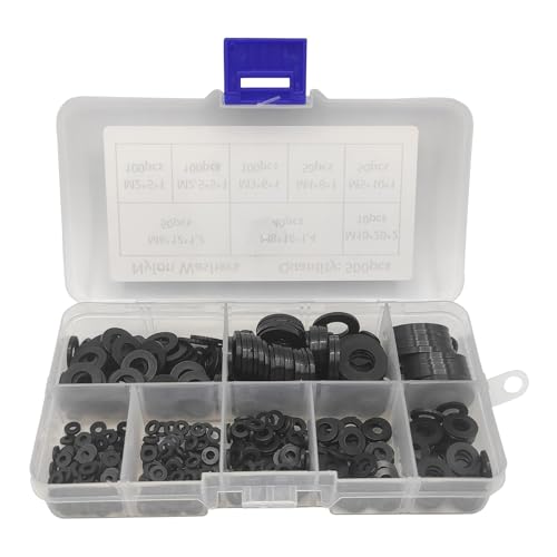 Packung 500 Kunststoff Unterlegscheiben Schwarze Nylon Abstandshalterhäute Kunststoff Abstandshalter 8 Größensatzmenge Packung 500 Kunststoff Unterlegscheiben Schwarze Nylon Abstandshalterhäute Kunststoff Abstandshalter 8 Größensatzmenge von KAHDGSS