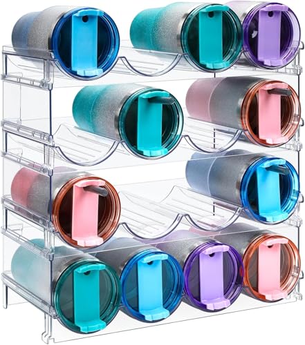 4 Etagen Stapelbares Flaschenregal Weinregal Flaschenhalter für 16 Flaschen, 39 x 21cm Kunststoff Wasserflaschenhalter Flaschen Organizer für Kühlschrank, Schrank, Vorratskammer Aufbewahrungsregal von KAHEIGN