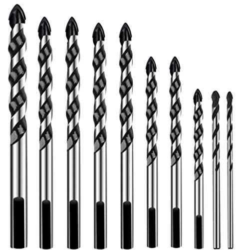 KAHEIGN 10Pcs Fliesenbohrer Steinbohrer Betonbohrer 7 Größe Bohrer Bits für Porzellan Keramik Fliesen Beton Ziegelwand Glas Spiegel Kunststoff Mauerwerk und Holz von KAHEIGN