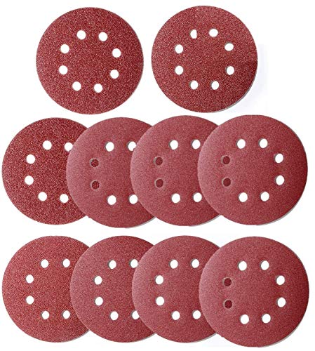 KAHEIGN 100Pcs Klett Schleifscheiben, 125mm Schleifpads mit 8 Löcher Schleifpapier Körnung 40/60/80/100/120/180/240/320/400/800 für Exzenterschleifer von KAHEIGN