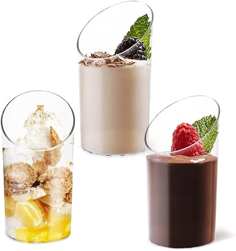 KAHEIGN 100Pcs Mini Dessertbecher Dessertschalen, 75ml Dessertschalen Plastik Runde Desserttasse, Klare Wiederverwendbare Servierschale für Dessert Pudding Mousse (8,5 x 4,5 cm) von KAHEIGN