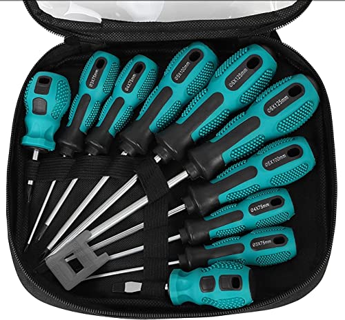 KAHEIGN 10Pcs Schraubendreher Set - Profi Magnetisches Schraubendreher Set aus Chrom-Vanadium-Stahl, 5 Größen Flach- und Kreuzschlitz Schraubenzieher Satz für Reparaturen mit Werkzeugtasche von KAHEIGN