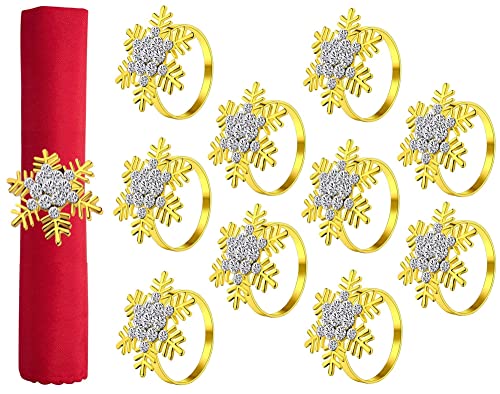 KAHEIGN 10Pcs Weihnachten Serviettenringe Goldene Schneeflocken Serviettenhalter für Weihnachten, Weihnachtsserviettenschnalle Weihnachtsserviettenringe Halter für Weihnachten Party Tischdekoration von KAHEIGN