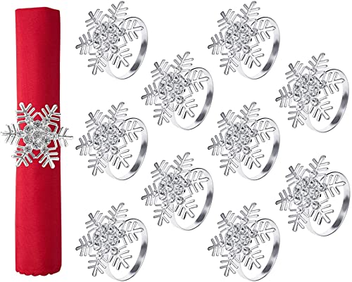 KAHEIGN 10Pcs Weihnachten Serviettenringe Silberne Schneeflocken Serviettenhalter für Weihnachten, Weihnachtsserviettenschnalle Weihnachtsserviettenringe Halter für Weihnachten Party Tischdekoration von KAHEIGN