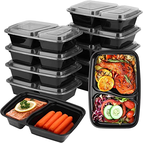 KAHEIGN 12Pcs 2-Fach Meal Prep Boxen, 1000ml wiederverwendbare Essensbox Lunchbox Lebensmittel-Aufbewahrungsboxen BPA-frei luftdicht, gefrier- und spülmaschinenfest mikrowellengeeignet von KAHEIGN
