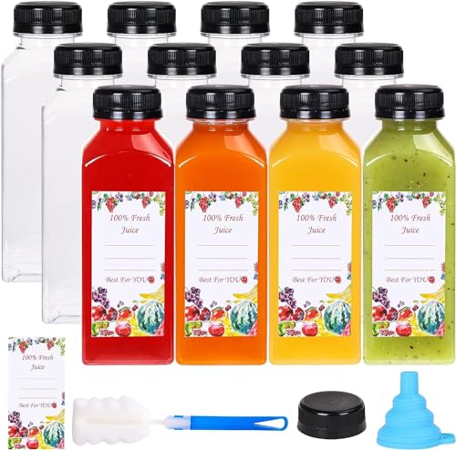 KAHEIGN 12Pcs Mini Einmachgläser Kunststoff Saftflaschen mit Verschluss, 360ml Wiederverwendbare Leere Kleine Flaschen zum Befüllen, Wasserflaschen mit Deckel Getränkegetränkebehälter von KAHEIGN