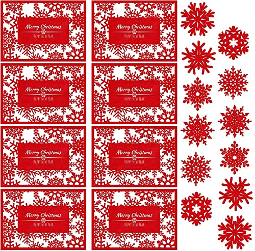 KAHEIGN 12Pcs Weihnachtstischset Weihnachten Tischsets mit Untersetzer, Merry Christmas & Happy New Year Tischsets mit Schneeflocken Untersetzer für Haushaltstischset Weihnachtsdeko von KAHEIGN