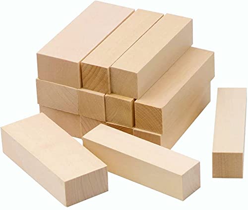 KAHEIGN 14Pcs Holzblöcke Schnitzholz Set, DIY Natürlich Lindenholz Holzblöcke zum Schnitzen Basteln, 2 Größe Unbehandelt Schnitzblock Basswood Carving Blocks für Handwerk DIY Schnitzen von KAHEIGN