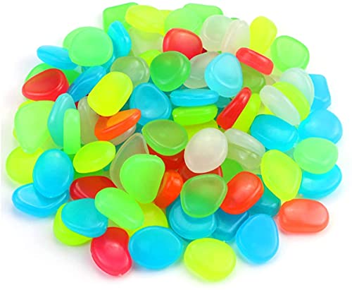 KAHEIGN 200Pcs Bunte Leuchtsteine Leuchtende Steine, Kieselsteine leuchten im Dunkeln für Gartengehweg Dekoration, Pflanzen Topf, Aquarium, Fluoreszierende Harz Steine von KAHEIGN