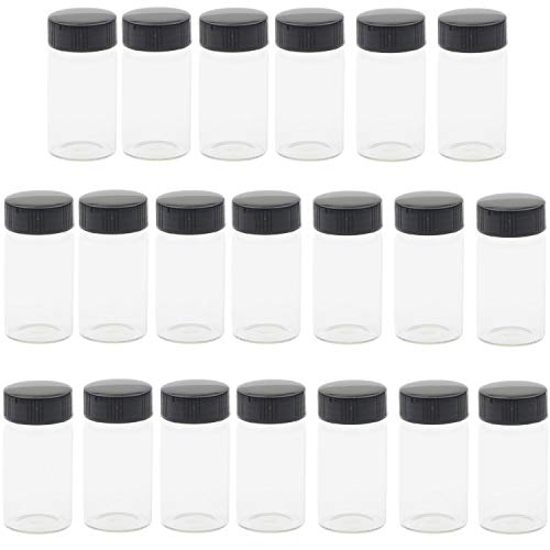 KAHEIGN 20Pcs Durchsichtige Glasfläschchen, 20 ml 2/3-Unzen Probenglasflaschen mit Kunststoff Schraubverschluss und Schwarze Kappe, Transparenter Laborfläschchen Behälter von KAHEIGN
