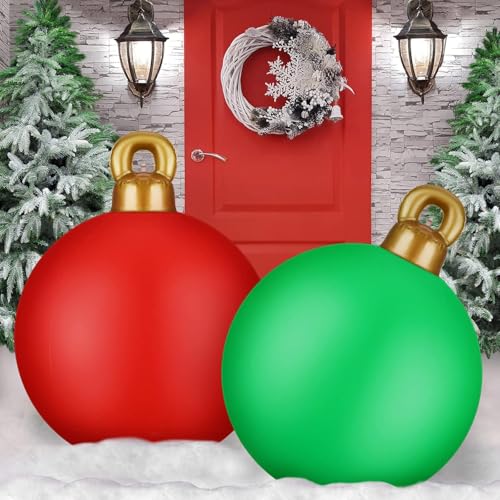 KAHEIGN 2Pcs Aufblasbare Weihnachtskugeln, 60cm Groß Weihnachtskugeln Outdoor Aufblasbar PVC Weihnachten Dekokugeln Dekoball, Weihnachtsdekoration für den Innen- und Außenbereich oder Garten von KAHEIGN